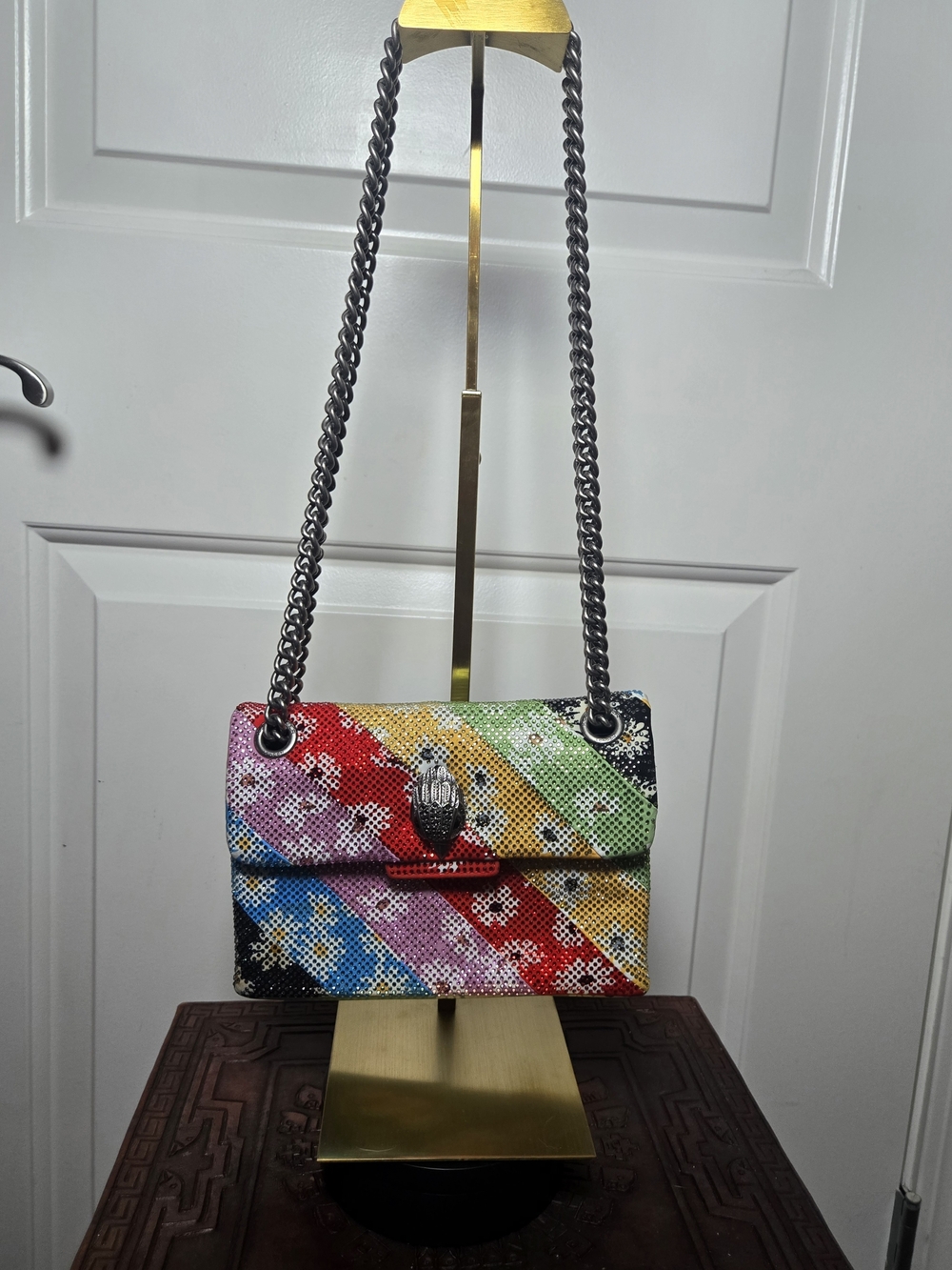Kurt Geiger "The Kensington" Multicolor Crystal Diagonal Stripe Shoulder Bag